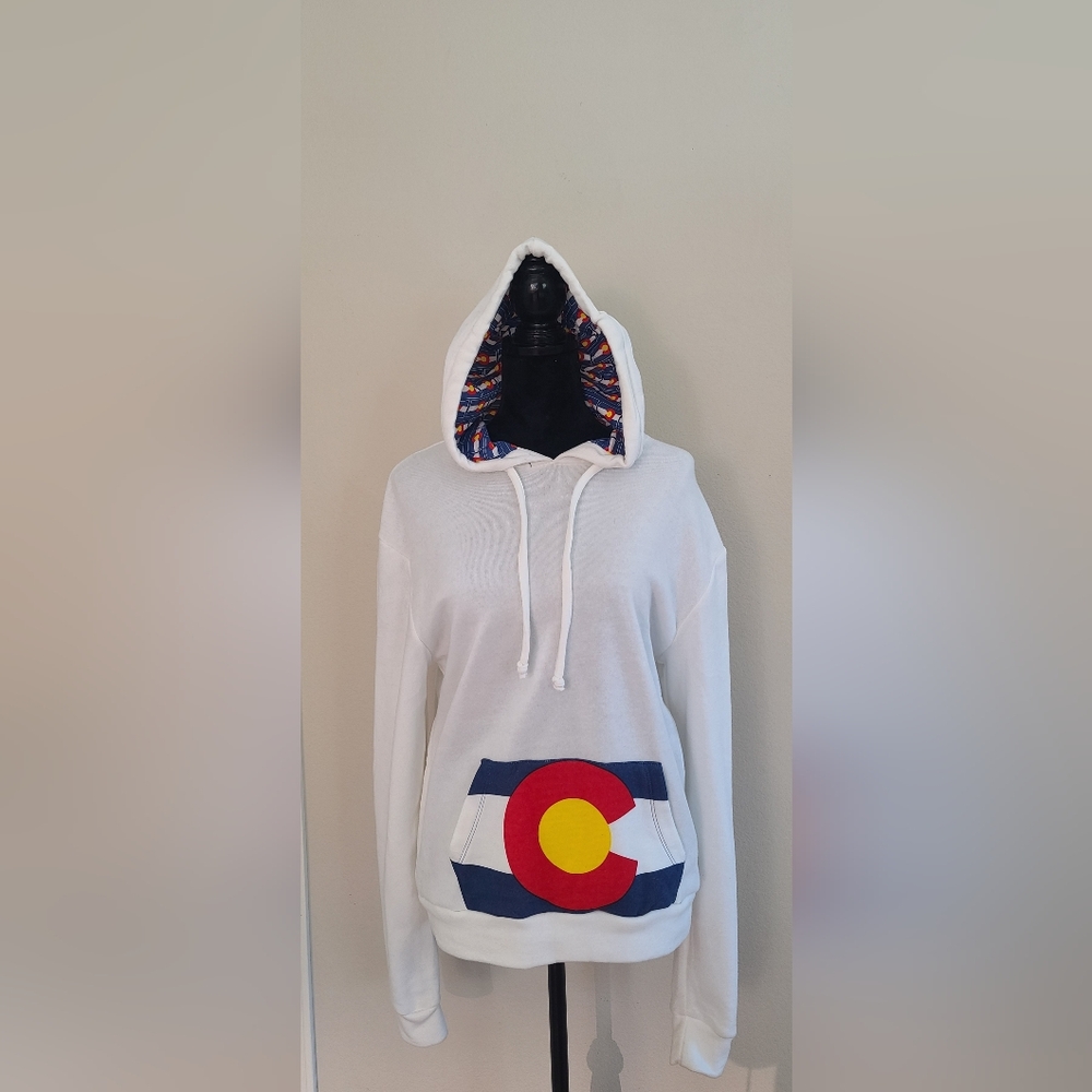 White Ouray Colorado Hoodie with Colorful Hood and Bold Design